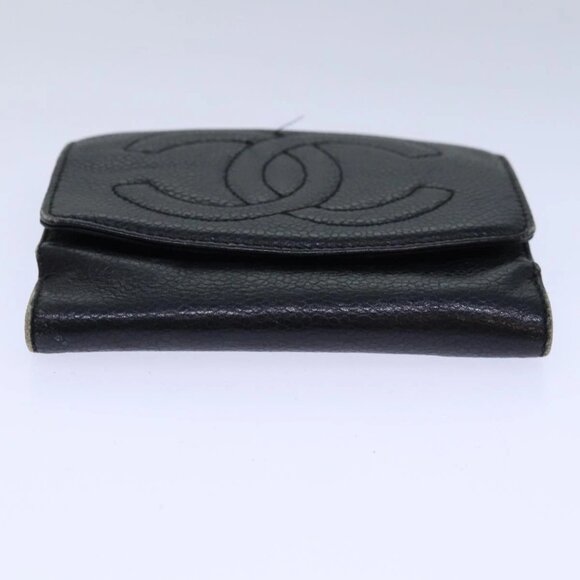 CHANEL COCO Mark Wallet Grained Calf Skin Black Gold CC Auth bs16752 - Picture 7 of 16